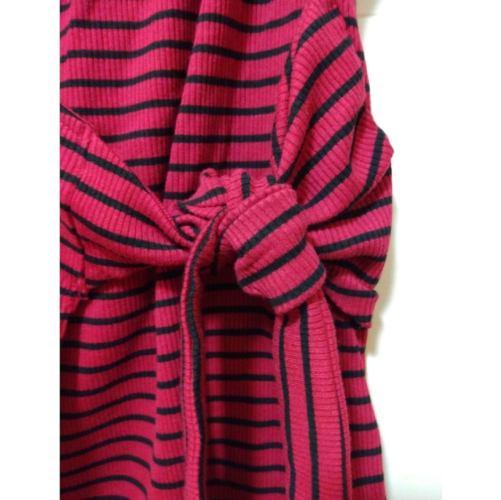 Ribbed Stripe Faux Wrap Tank Top